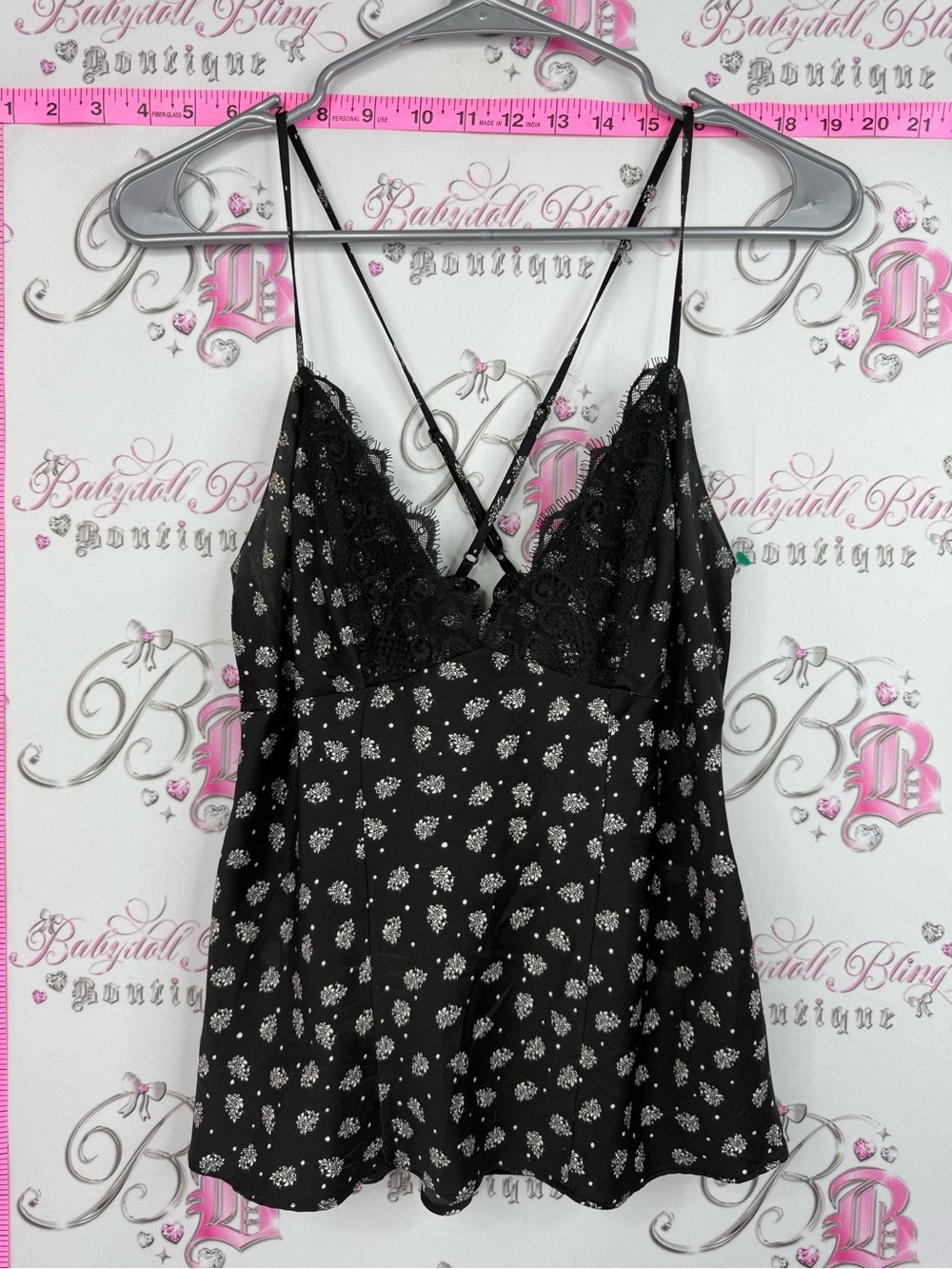 Guess Black Floral Lace Tank with Crisscross Straps
